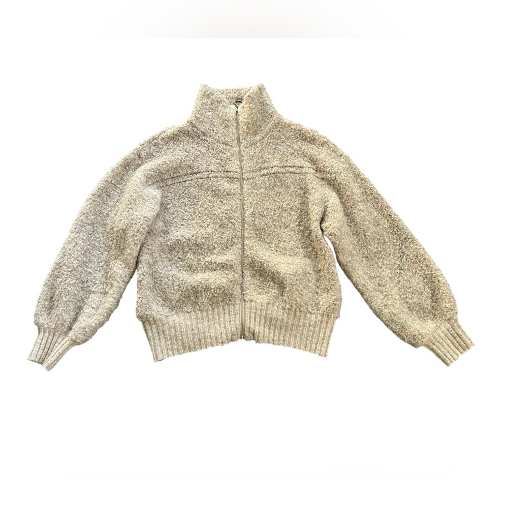 Wool Blend Cream Neutral High Neck Knit Fuzzy Broadway 38 Cardigan Jacket Size M